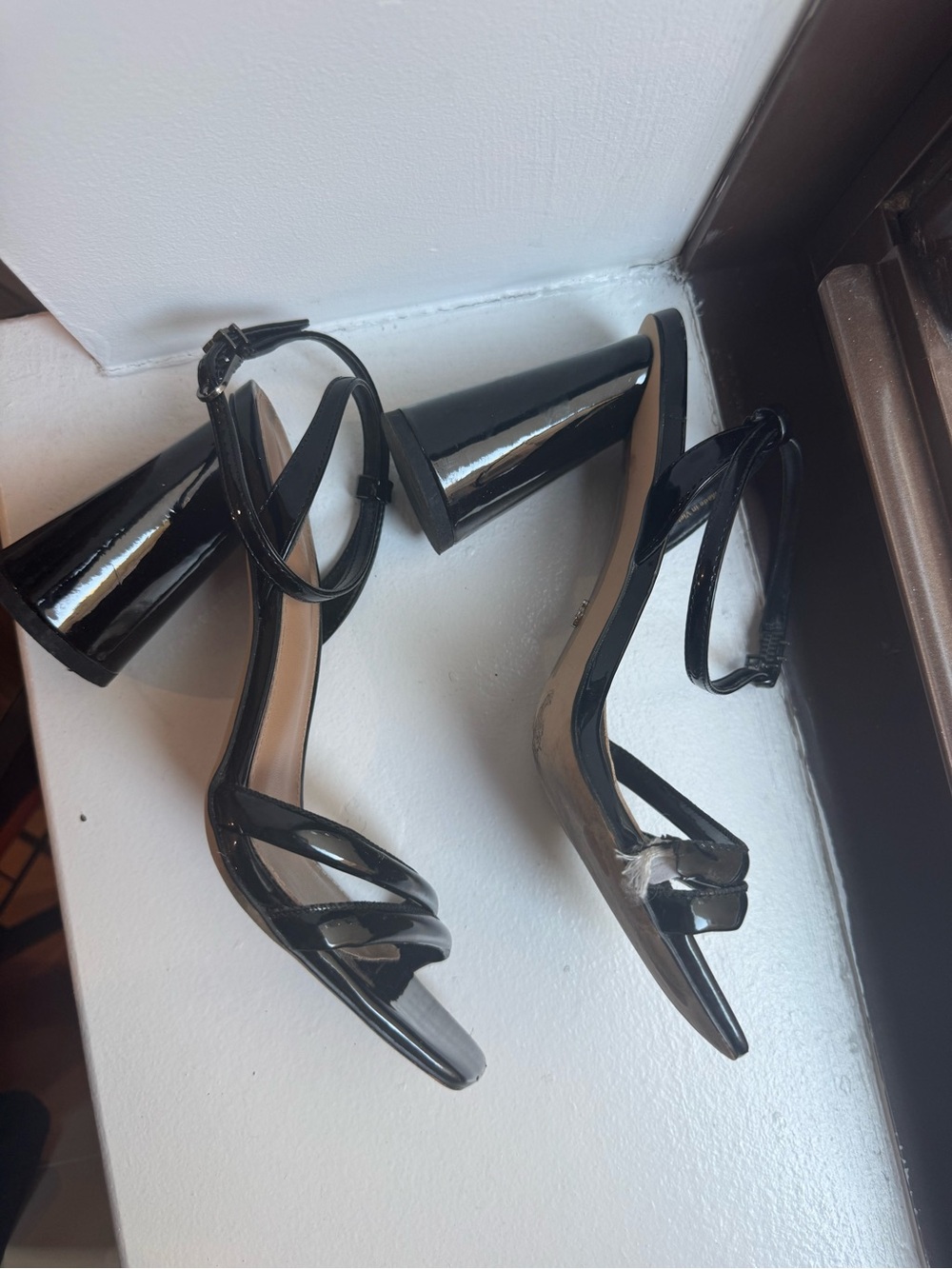 Sam Edelman Black Patent Square-Toe Strappy Block Heels - Picture 7 of 7